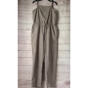Ci Sono Linen Collection Gray White Striped Jumpsuit Tie String Waist Size XL
